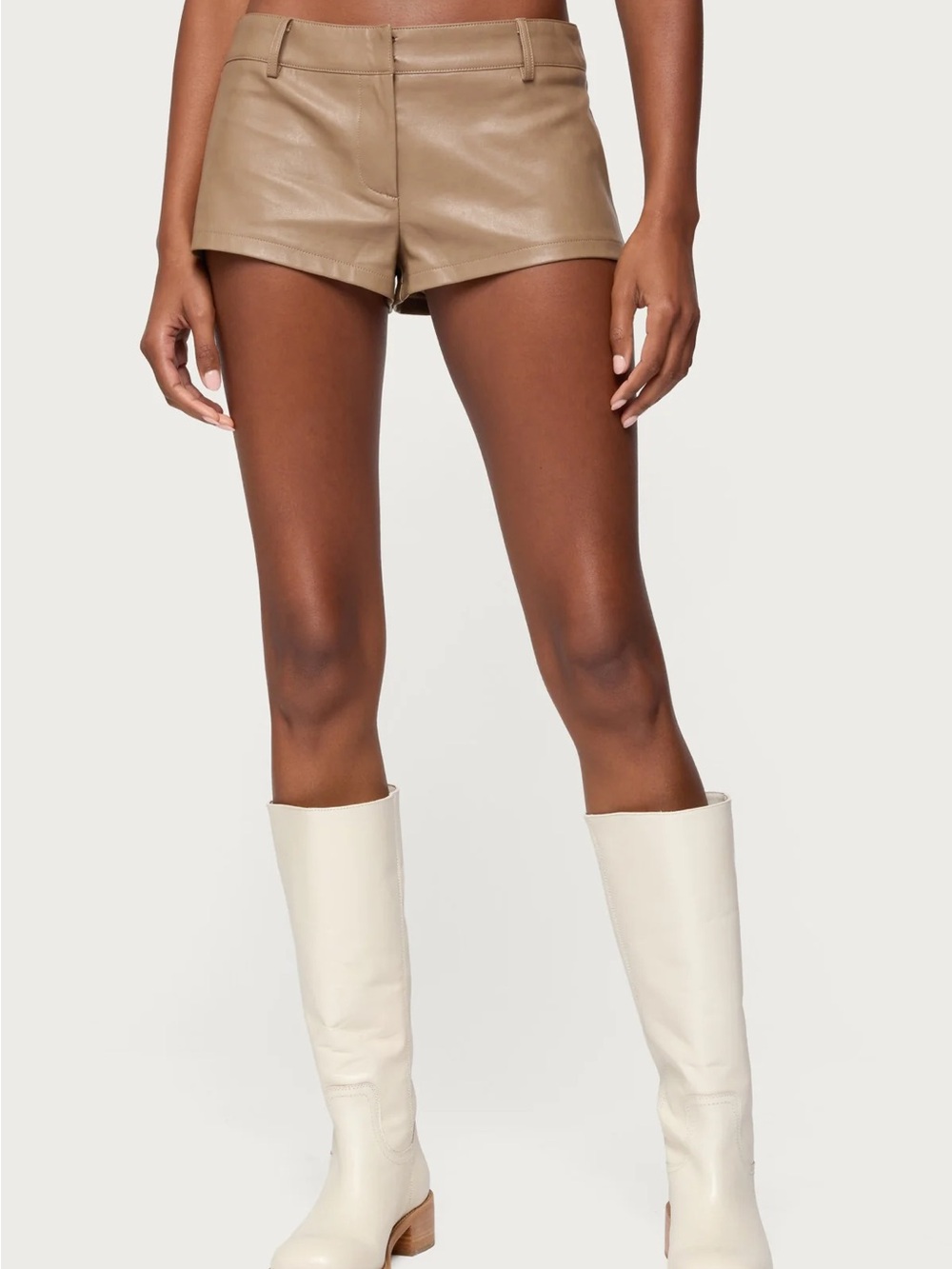 Edikted Tan Melaney Faux Leather Micro Shorts
